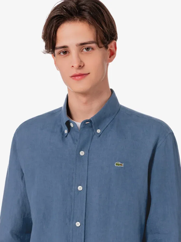 Длинный рукав рубашка из льна LACOSTE, Navy — фото 2