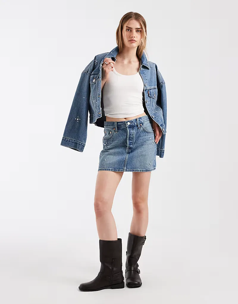 Джинсовая мини-юбка Levi's с отделкой, светло-голубой — фото 2