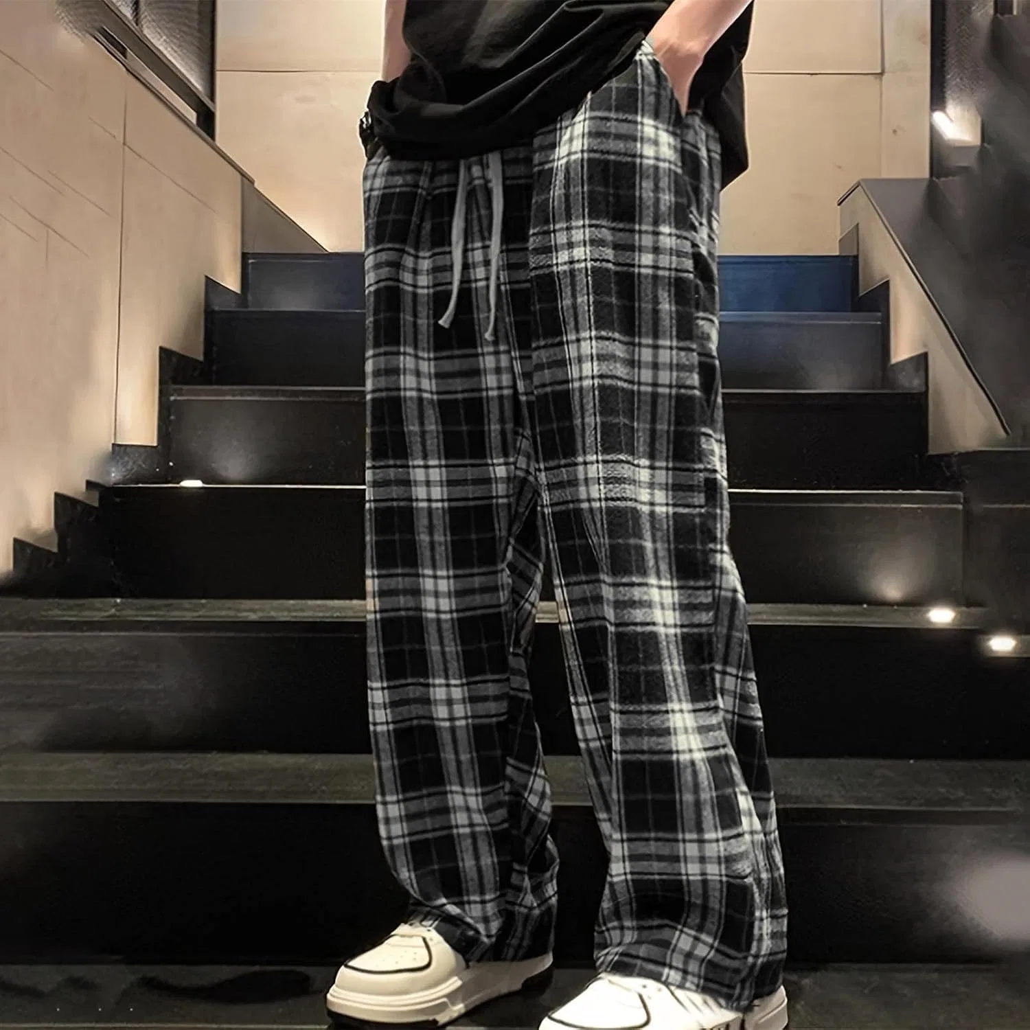Мужские хлопковые брюки с принтом Classic Plaid, чёрный — фото 2