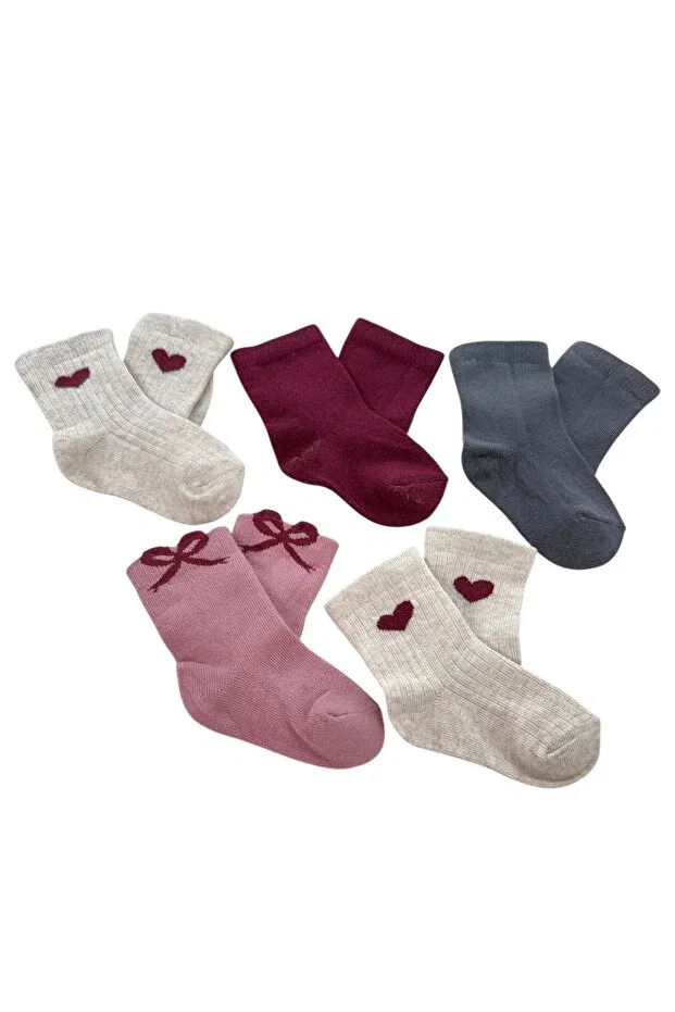 Детские носки для девочек хлопковые с принтом 5-Piece baby girl patterned cotton socks set Moush, Multicolor
