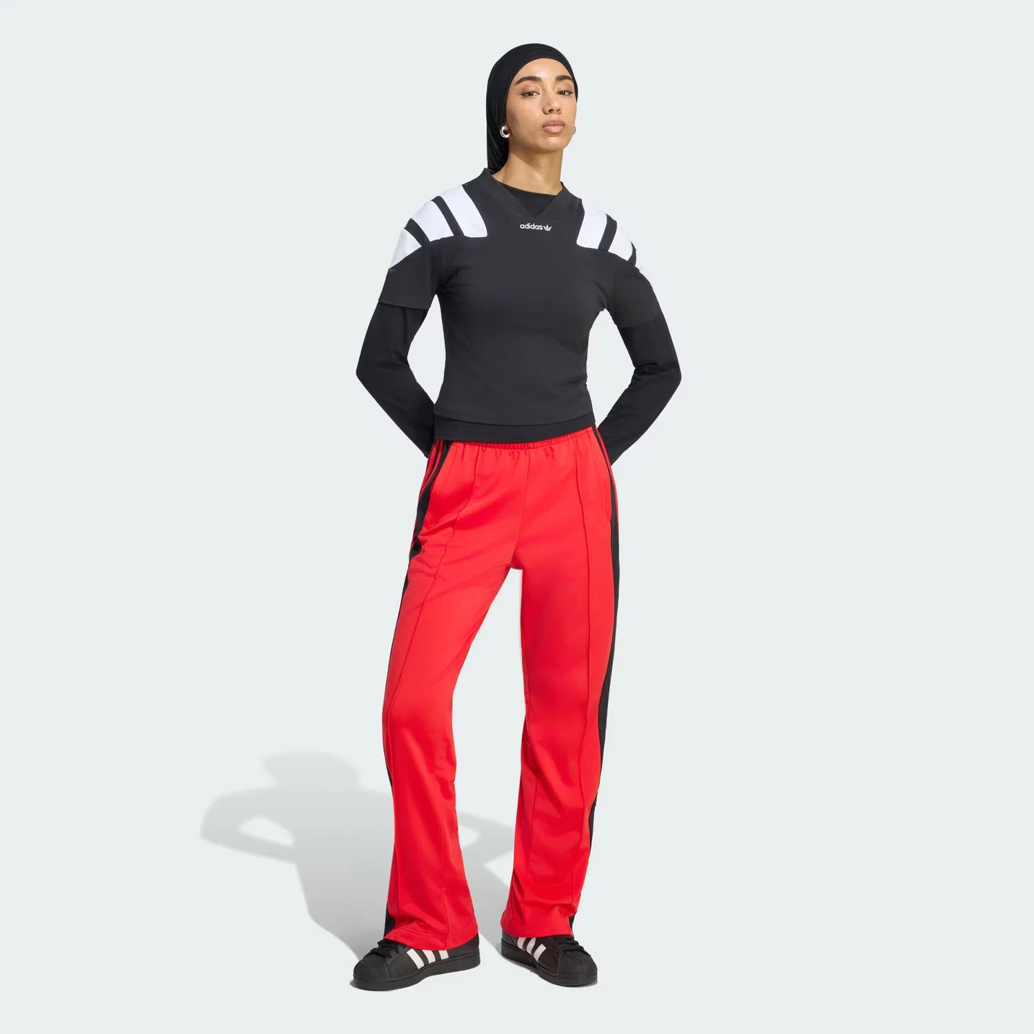 Женские спортивные брюки свободного кроя Adibreak Adidas Originals, красно-черный — фото 3