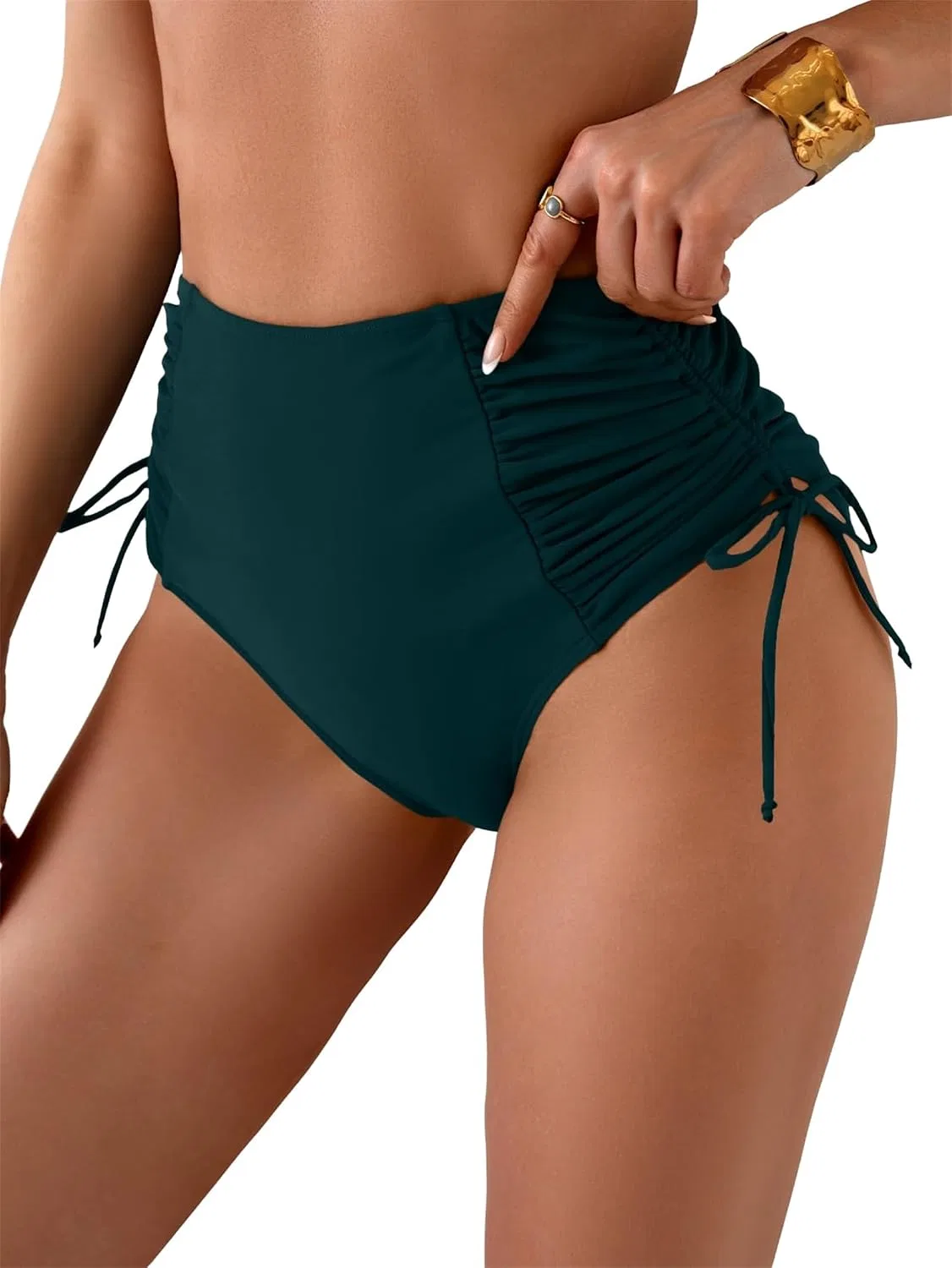 Женские высокие бикини с завязками и сборками Generic, Dark Green