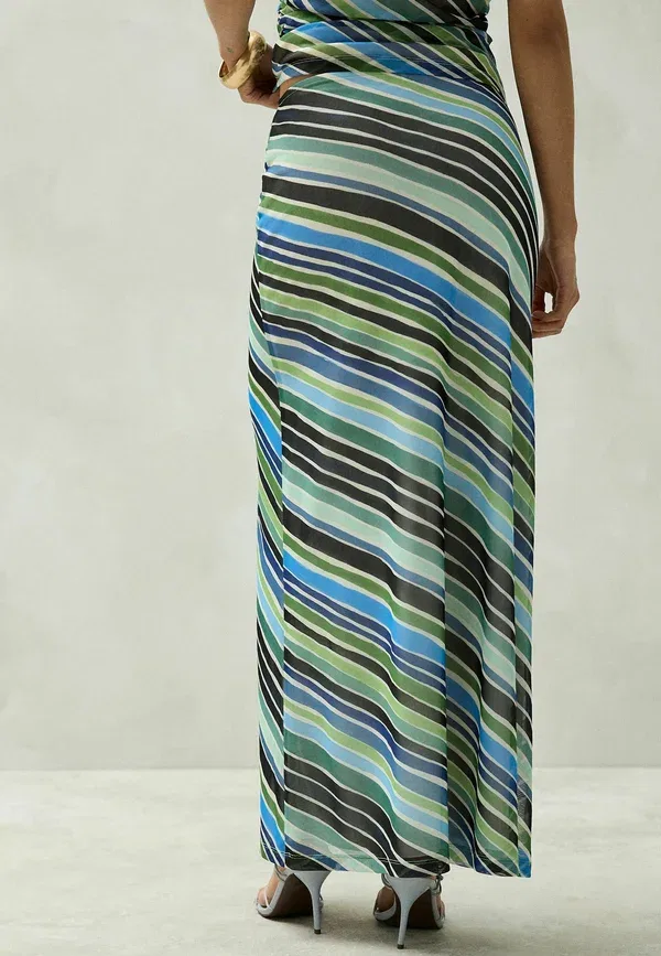 Юбка с эластичным поясом Regular fit mesh maxi skirt Next Blue, Green, Stripe, зеленый — фото 3