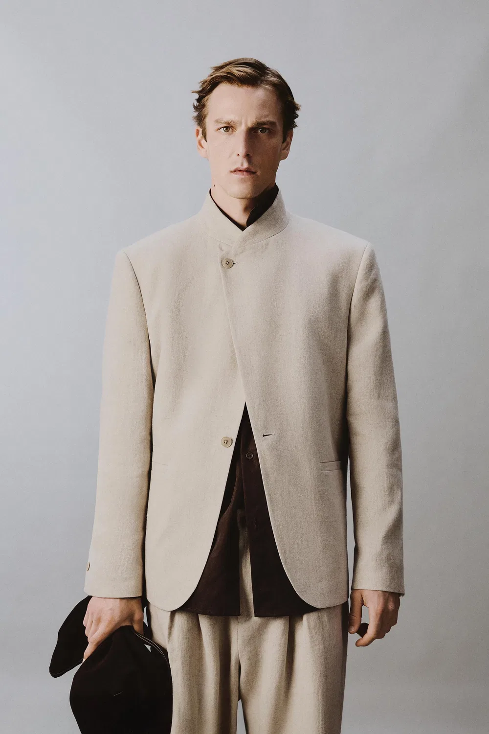 Свободный двубортный пиджак ZARA, Light Beige — фото 2