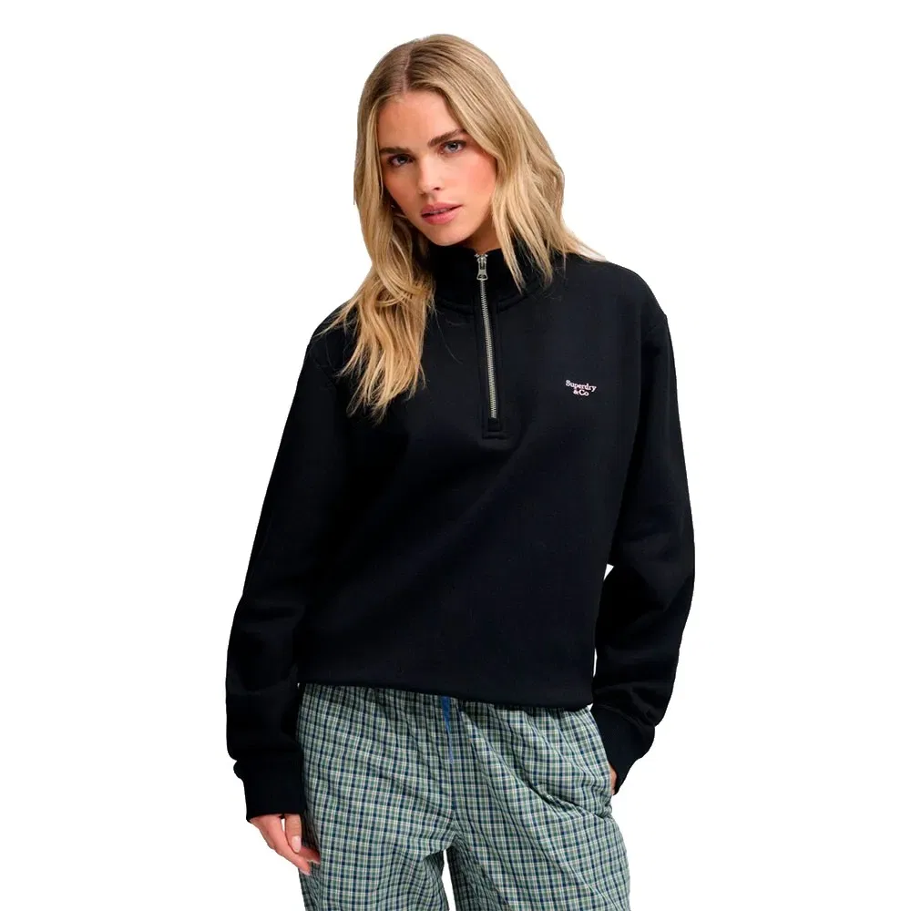 Женский свитшот с полузастежкой-молнией Superdry Signature Embroidered, Black