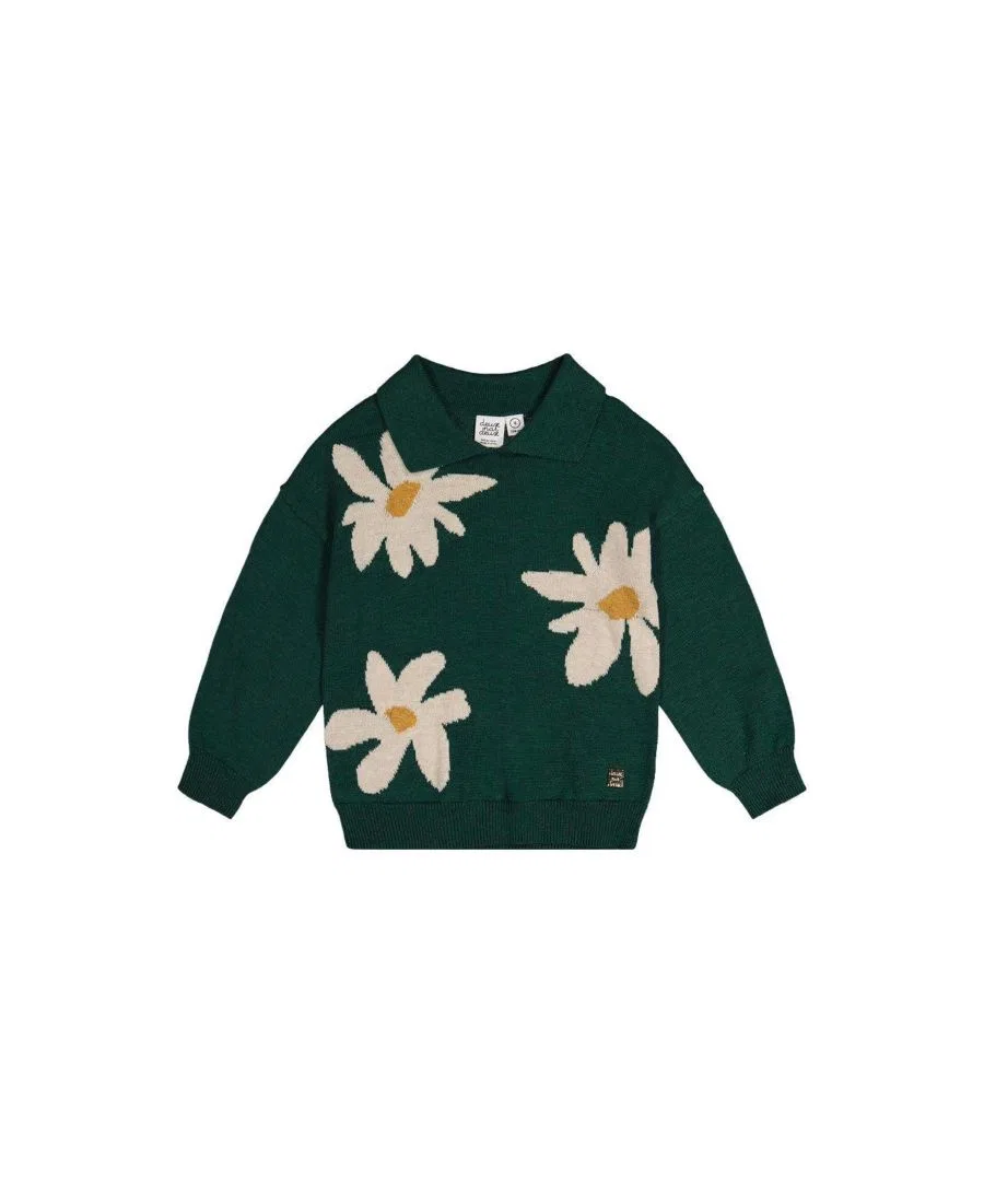Свитер с принтом ромашек, модель Frosted Strawberry Deux par Deux, Jasper Printed Green