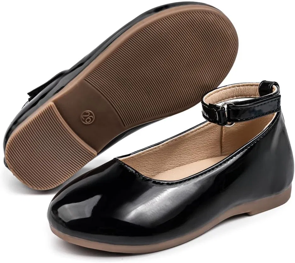 Детские балетки для девочек с ремешком на щиколотке Mary Jane Flats GOJERP, Black — фото 4
