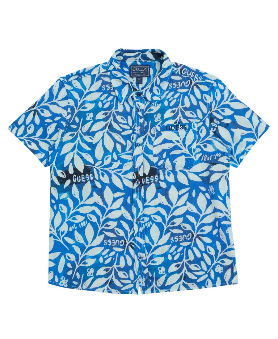 Детская рубашка с коротким рукавом с принтом GUESS, Blue