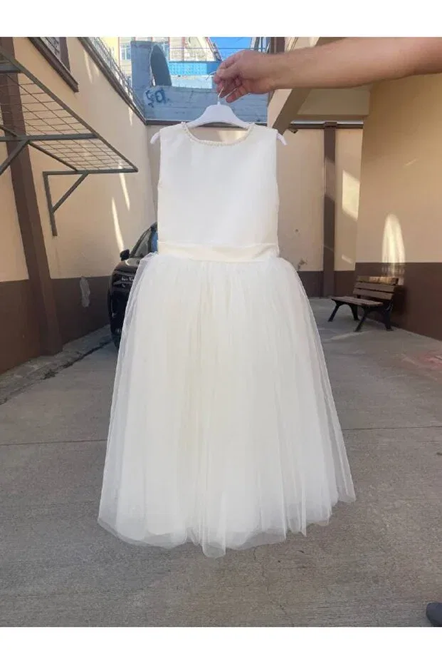 Детское платье для девочек с длинным рукавом Pearl Detailed Sayuker Shop, Nude Color
