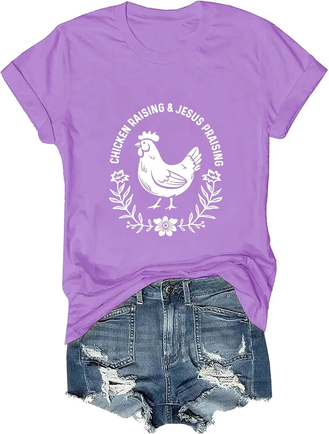 Мужская футболка с принтом Chicken Raising and Jesus Praising, Purple
