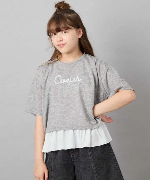 Детский комплект из футболки и топа с принтом, модель Layerd Sheer T Set, a.v.v, Light Gray