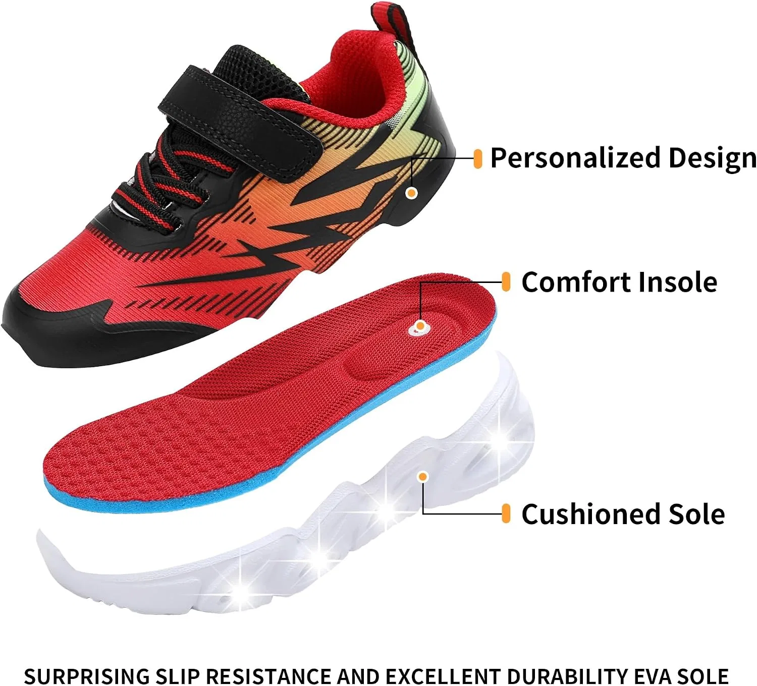 Детские светящиеся кроссовки с дышащей сеткой Amzounoy, Red Light Up Shoes — фото 4