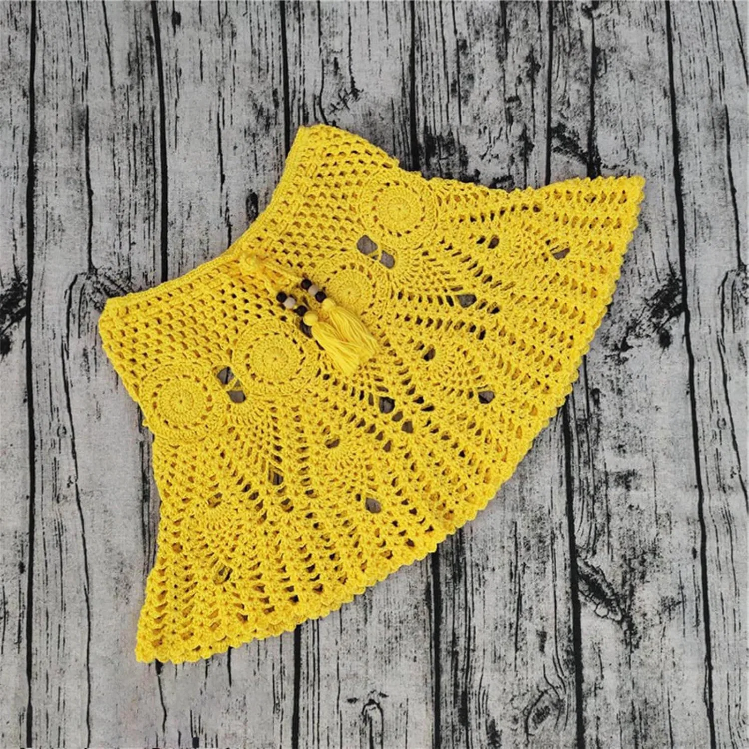 Женская вязаная пляжная юбка бикини-накидка с высокой талией, Yellow — фото 2