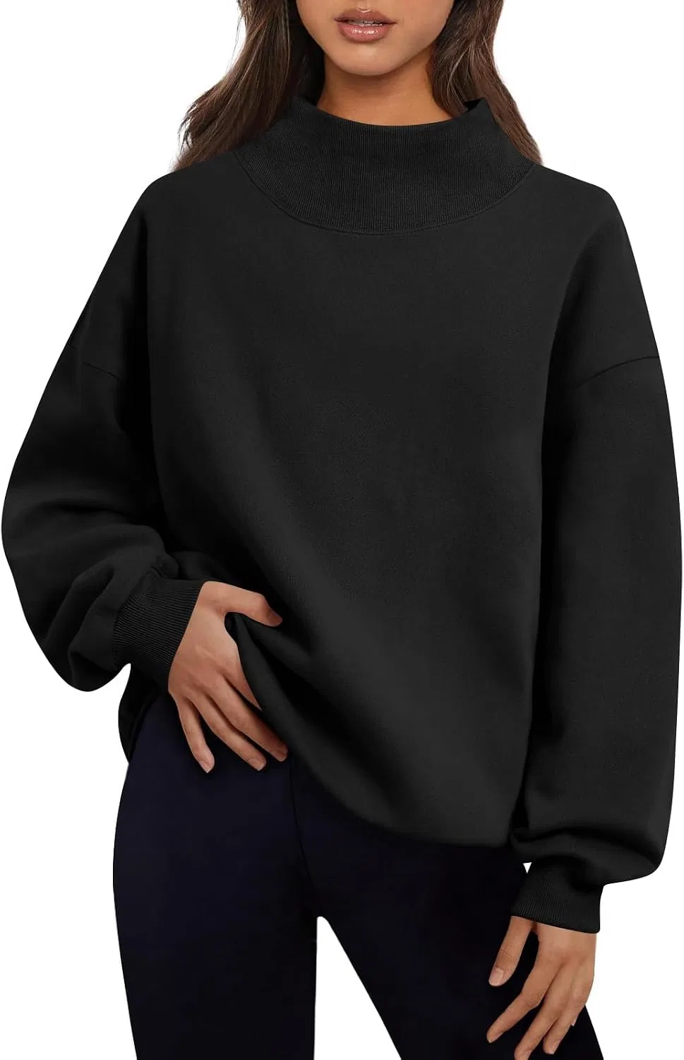 Женский свитшот с высоким воротом, модель Oversized, 2-Black