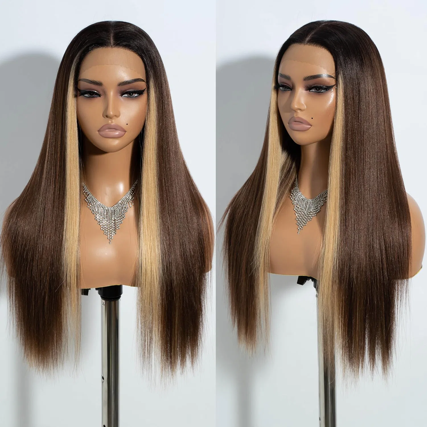 Длинный прямой парик «13 x 4 x 4 Lace Frontal Wig» с кружевной передней частью от Joedir Joedir, Highligts Brown