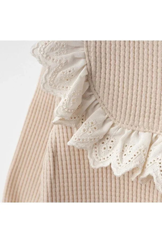 Детский комплект для новорожденных девочек хлопковый Scalloped Bandana Mini Ropa, Beige — фото 3