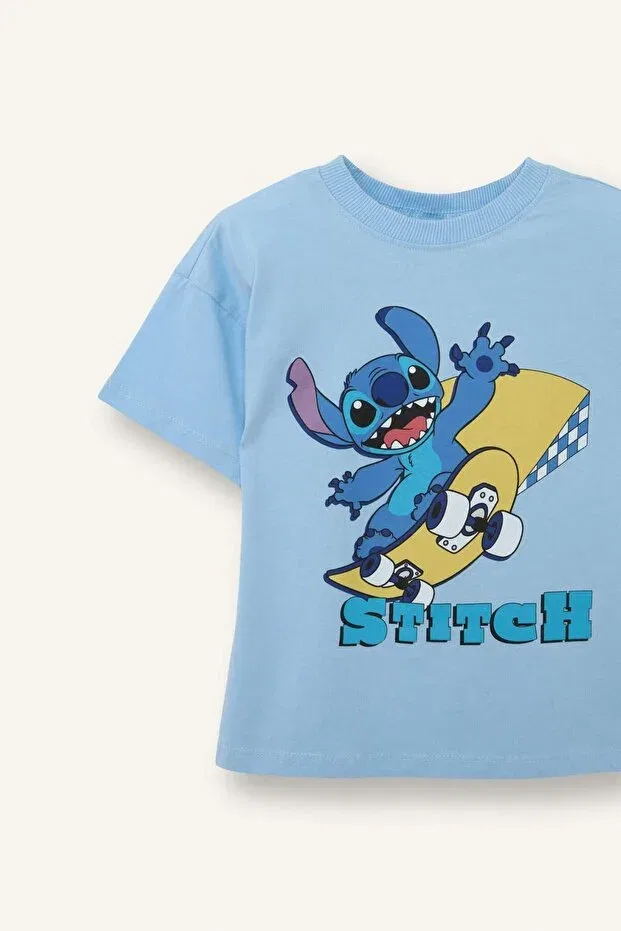 Детская футболка для мальчиков хлопковая с принтом Lilo & Stitch Defacto, Blue-Be316 — фото 2