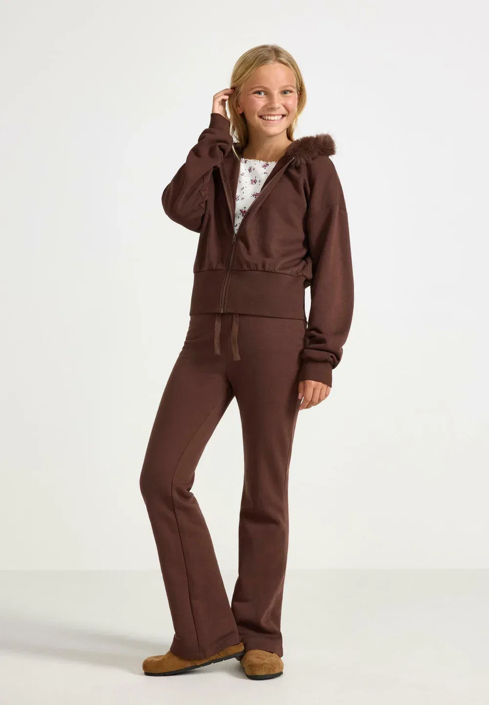 Толстовка с капюшоном и искусственным мехом на молнии Lindex, Dark Brown — фото 2