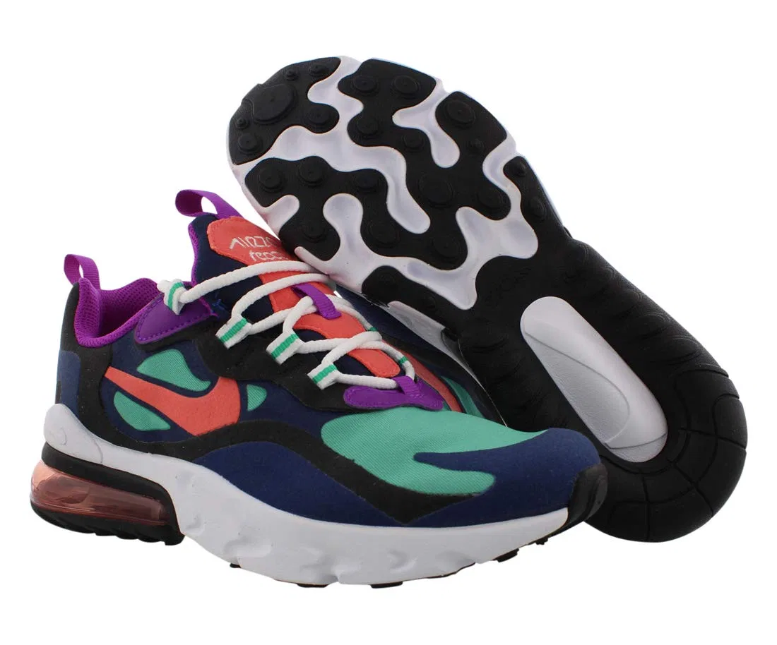 Детские кроссовки для мальчиков с длинным шнурком Air Max 270 React NIKE, Multicolore Blue Void Magic Ember Black Kinetic Green — фото 4