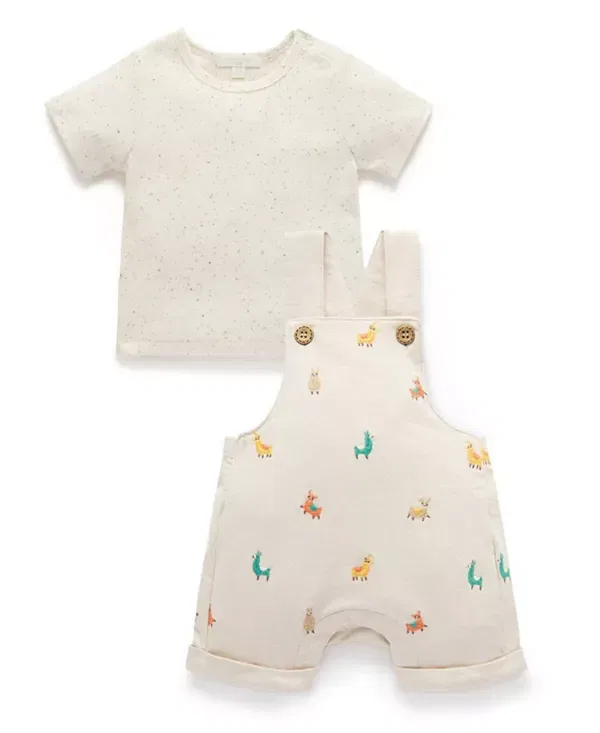 Детский комплект комбинезона и футболки с вышивкой черепаха Turtle Broderie Purebaby, Llama Broderie