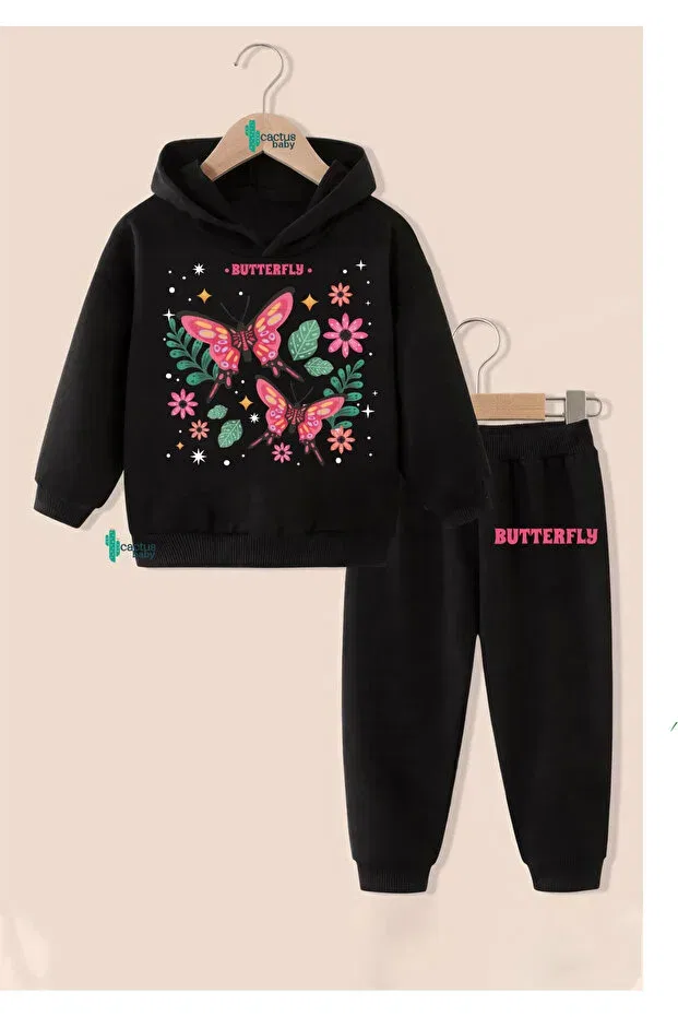 Детский комплект спортивного костюма с принтом Cactus Collection, Black