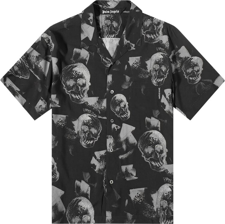 

Рубашка Palm Angels Skull Print Bowling Shirt 'Black/White', черный