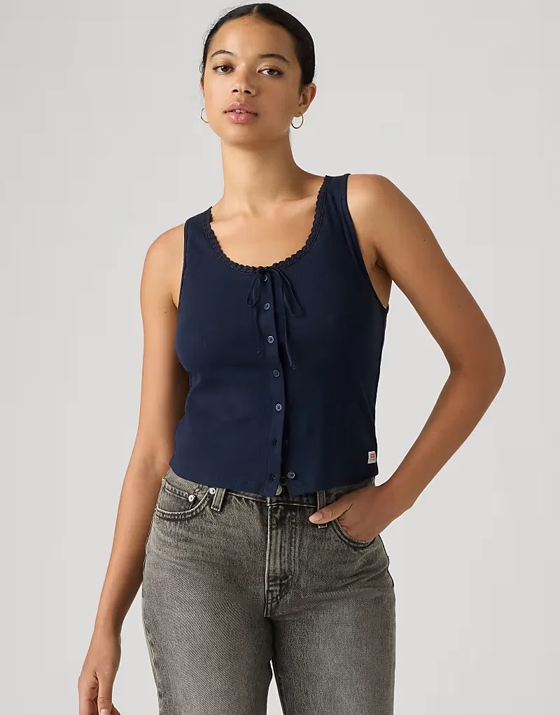 Майка Levi's Dry Goods с ажурным кружевом, застегивающаяся на пуговицы, с бантом, темно-синий — фото 4
