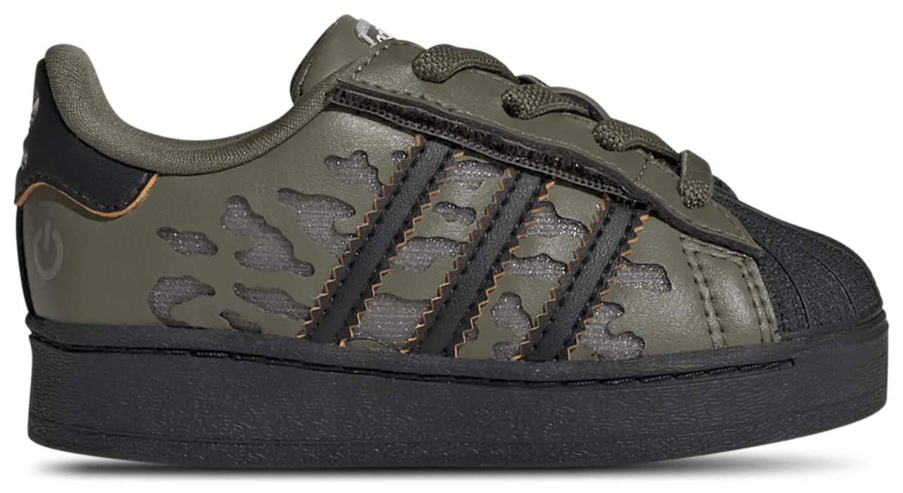 Детские кроссовки для мальчиков с LED-подсветкой Superstar adidas, Silver Pebble Olive Strata Core Black