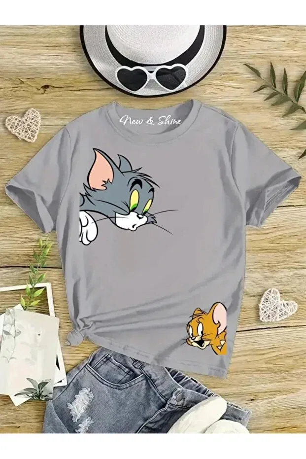Детская футболка для мальчиков с принтом Tom and Jerry at the Corner New Shine, Gray