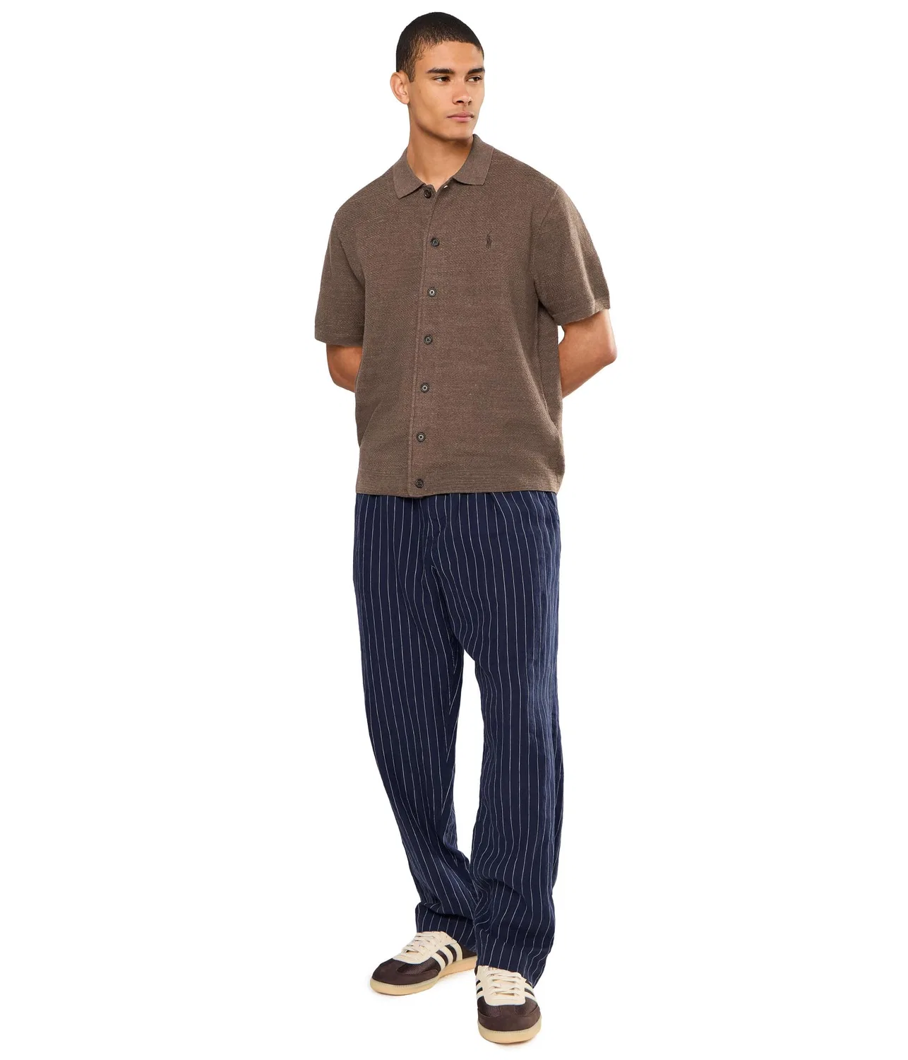 Кардиган с коротким рукавом из хлопка и льна Polo Ralph Lauren, Nutmeg Brown Heather — фото 2