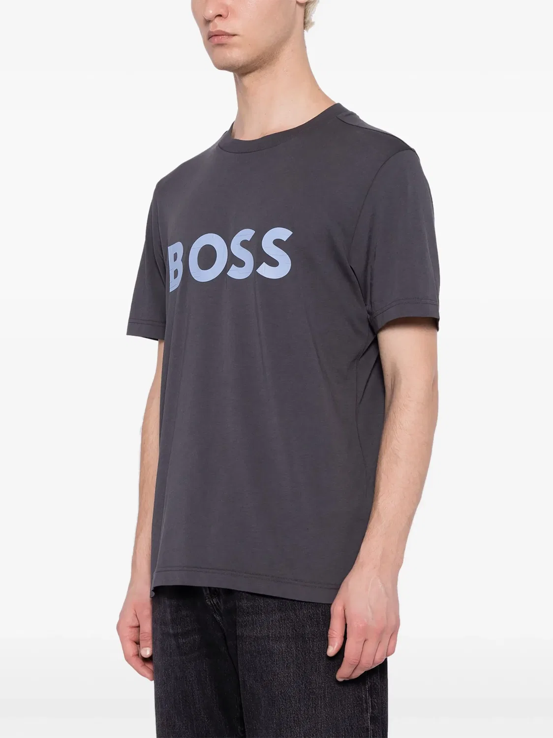 BOSS Футболка с логотипом темно-серого цвета — фото 3