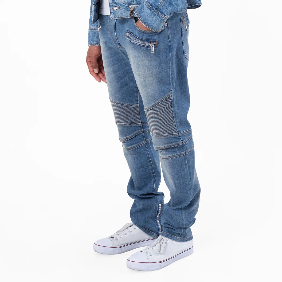 Джинсы-байкер слим-фит Balmain Denim Slim-Fit Biker Jeans, Bleu Jean — фото 3