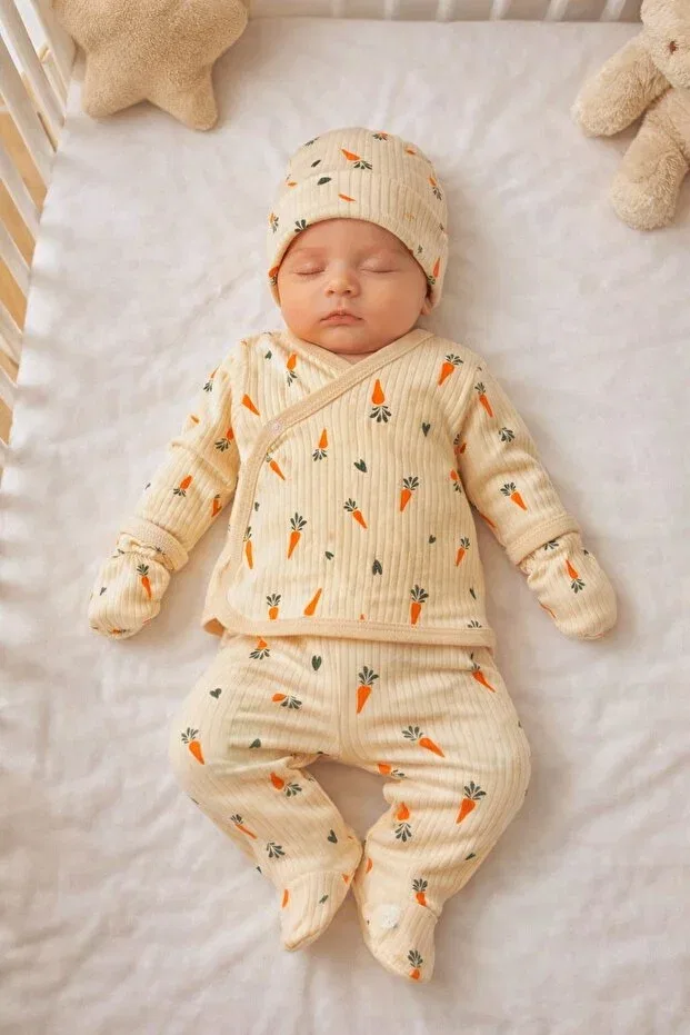 Детский комплект для выписки из роддома хлопковый Carrot Yukobaby Bebeğiniz Için En Doğalı, Beige