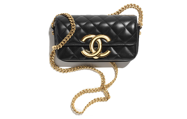 

Блестящая кожа ягненка Мини плечевая сумка через тело женская черная CHANEL