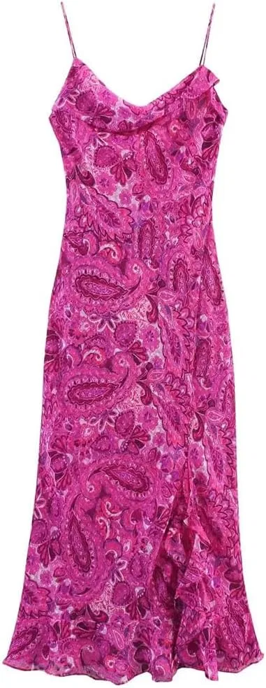 Женское летнее платье с принтом Thin Sling, Fuchsia