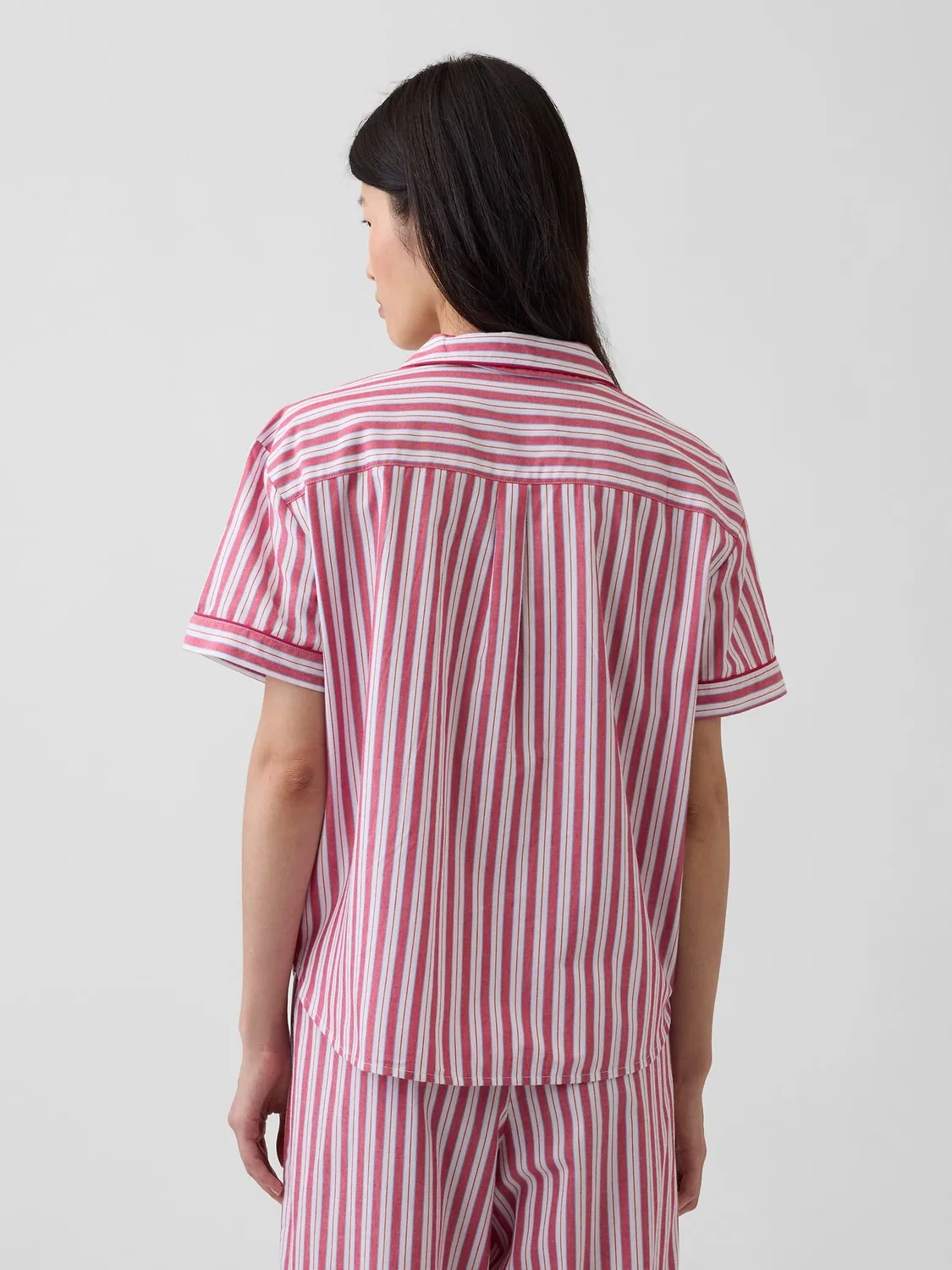 Пижамная рубашка Gap Red Stripe Poplin, красная полоска — фото 2