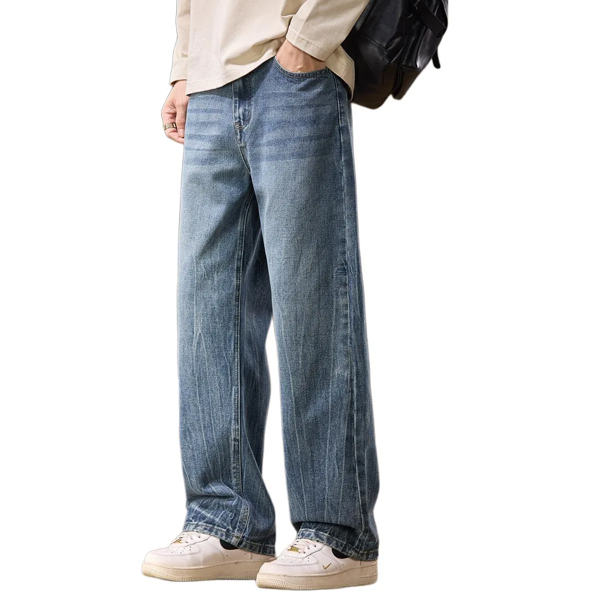 Детские джинсы свободного кроя с широкой штаниной Tonlion, Denim Blue