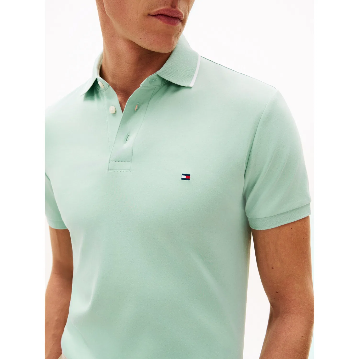 Мужское slim-fit поло с коротким рукавом Tommy Hilfiger, Crushed Mint — фото 2