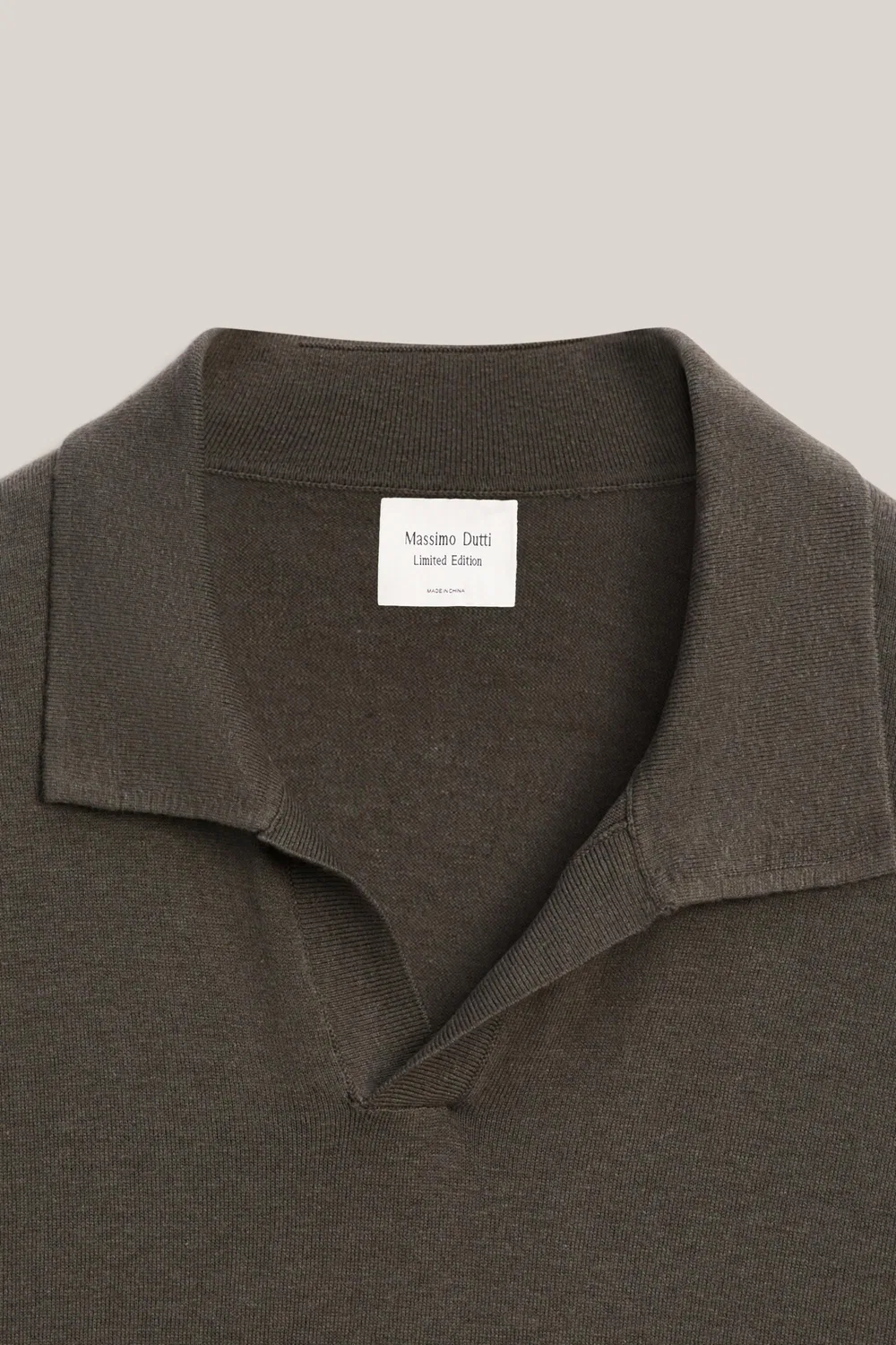 Вязаный поло из хлопка и льна - лимитированная серия Massimo Dutti, Dark Khaki — фото 4