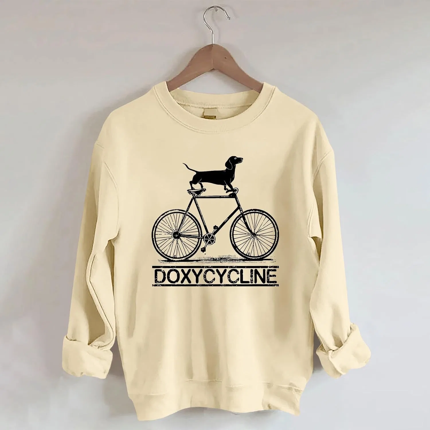 Женский свитшот с принтом Doxycycline Dachshund, бежевый — фото 3