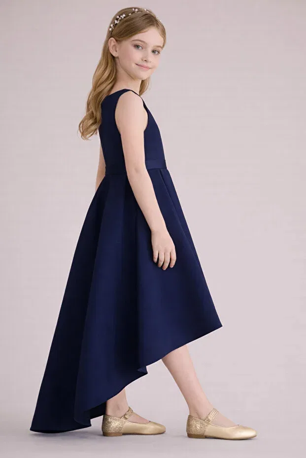 Детское платье для девочек сатиновое асимметричное Nsmkidslife, Navy Blue — фото 2