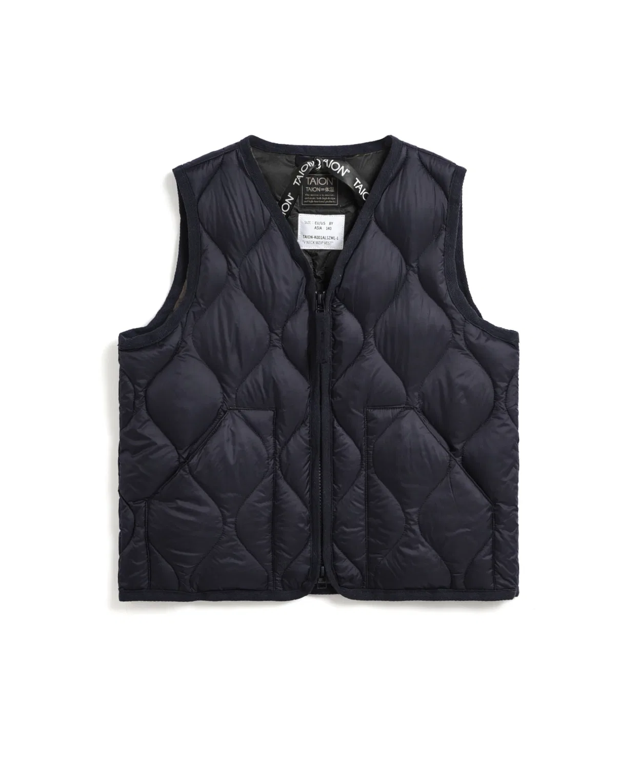 Детский жилет стеганый с V-образным вырезом и молнией, модель Military V-Neck Button Inner Down Vest - Soft Shell TAION, Dark Navy