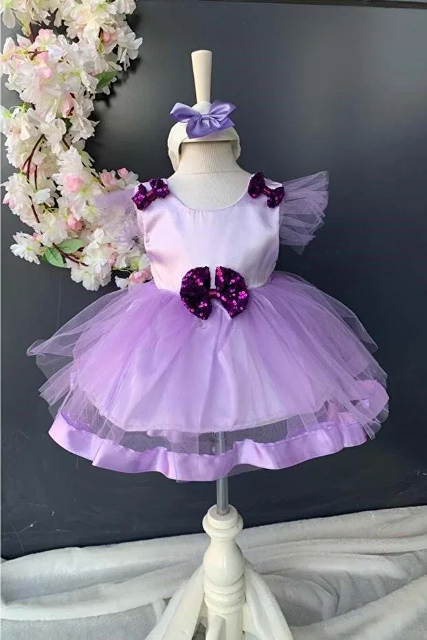 Детское платье для девочек с пайетками Sequin bow satin baby girl mevlütluk dress Mnk Baby&Kids, Purple