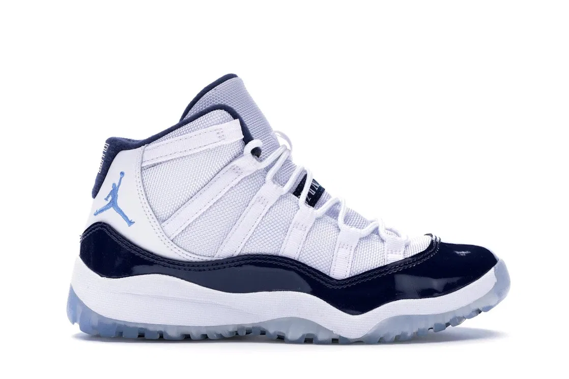 Детские кроссовки для мальчиков с высоким силуэтом Jordan 11 Retro Jordan, White/University Blue-Midnight Navy