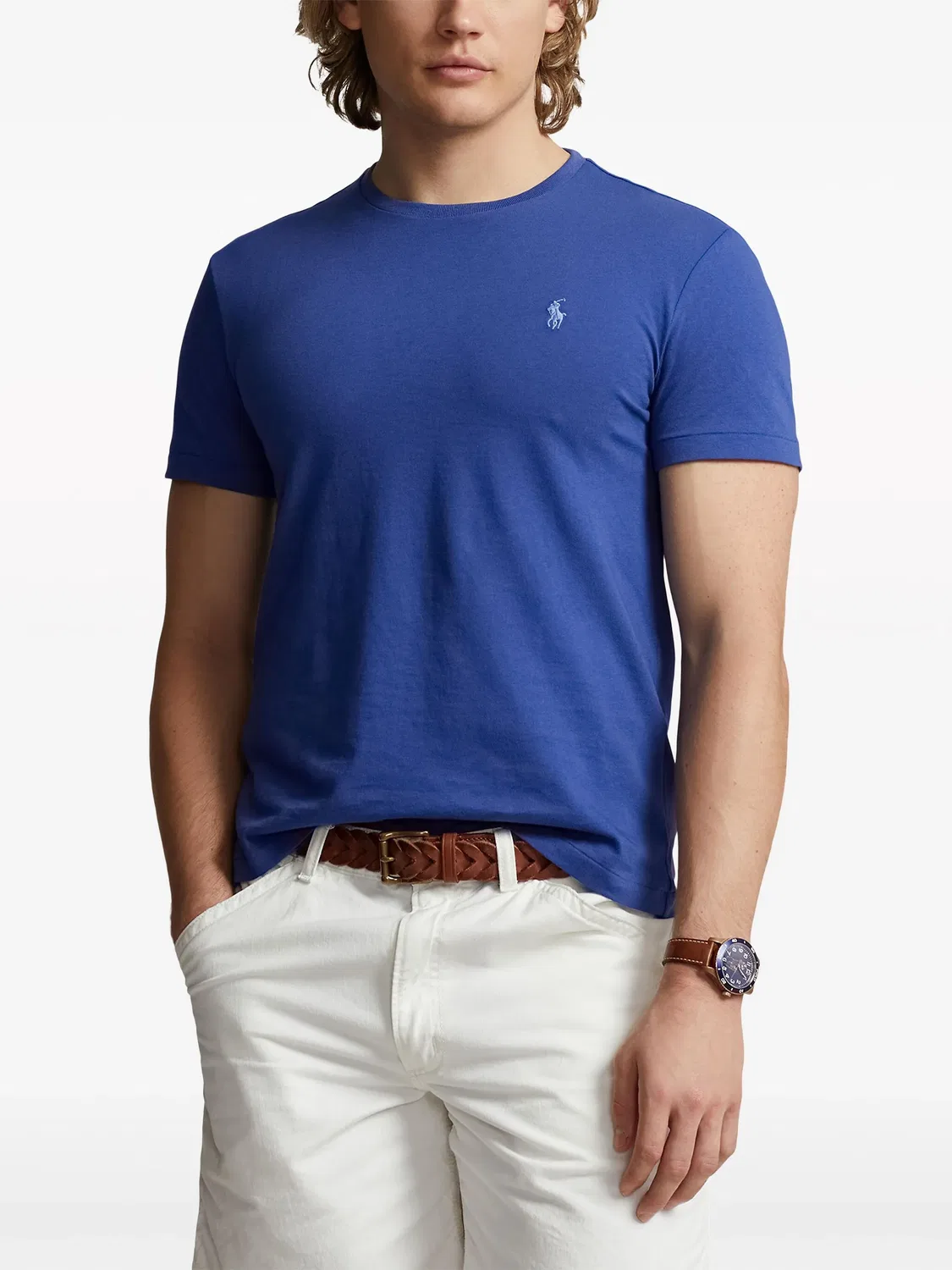 Хлопковая футболка с вышитой эмблемой Polo Ralph Lauren, синий — фото 4