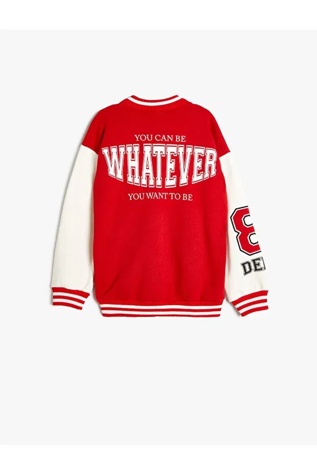 Детская куртка для девочек с принтом College jacket Koton, Red — фото 4