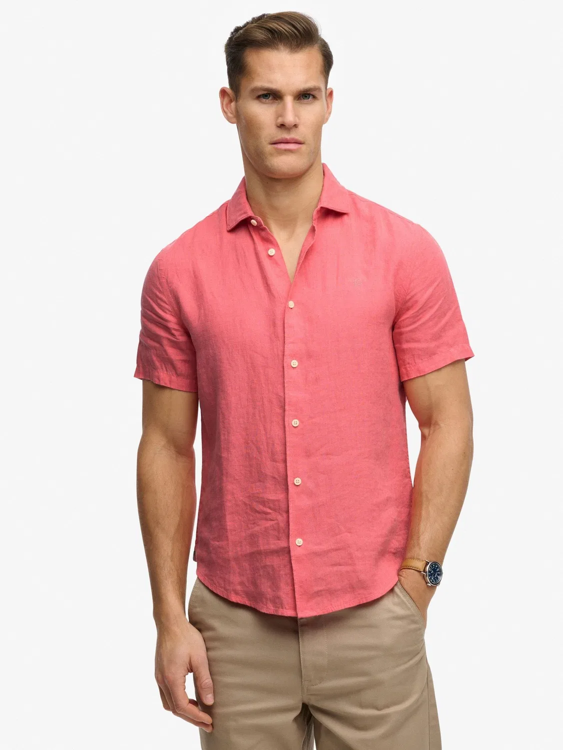 Льняная рубашка с короткими рукавами Superdry Pink Riviera — фото 2