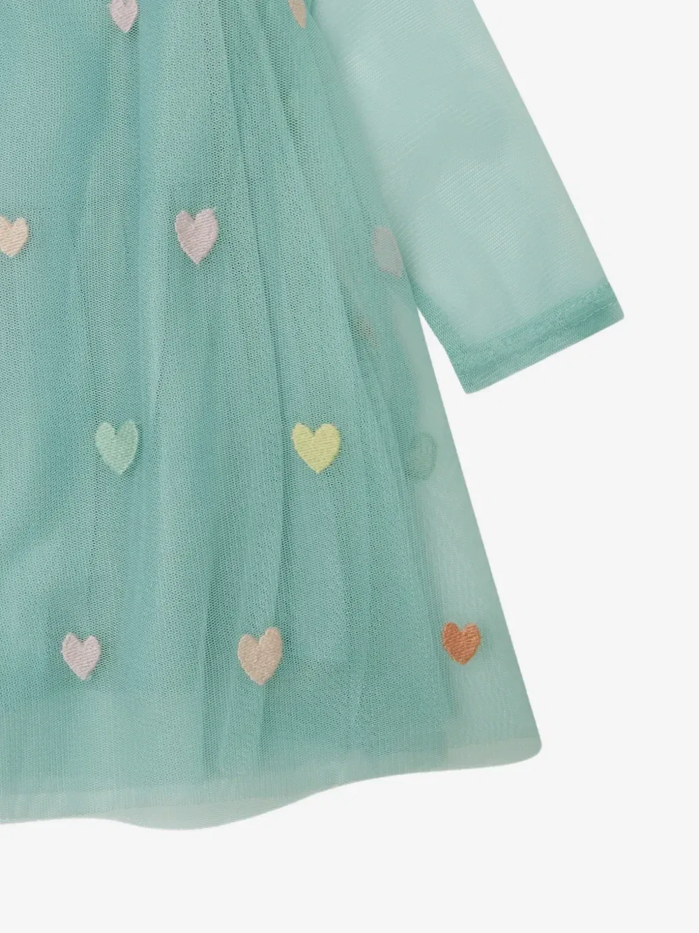 Платье из тюля с вышивкой в виде сердечек Stella McCartney Kids, зеленый — фото 4