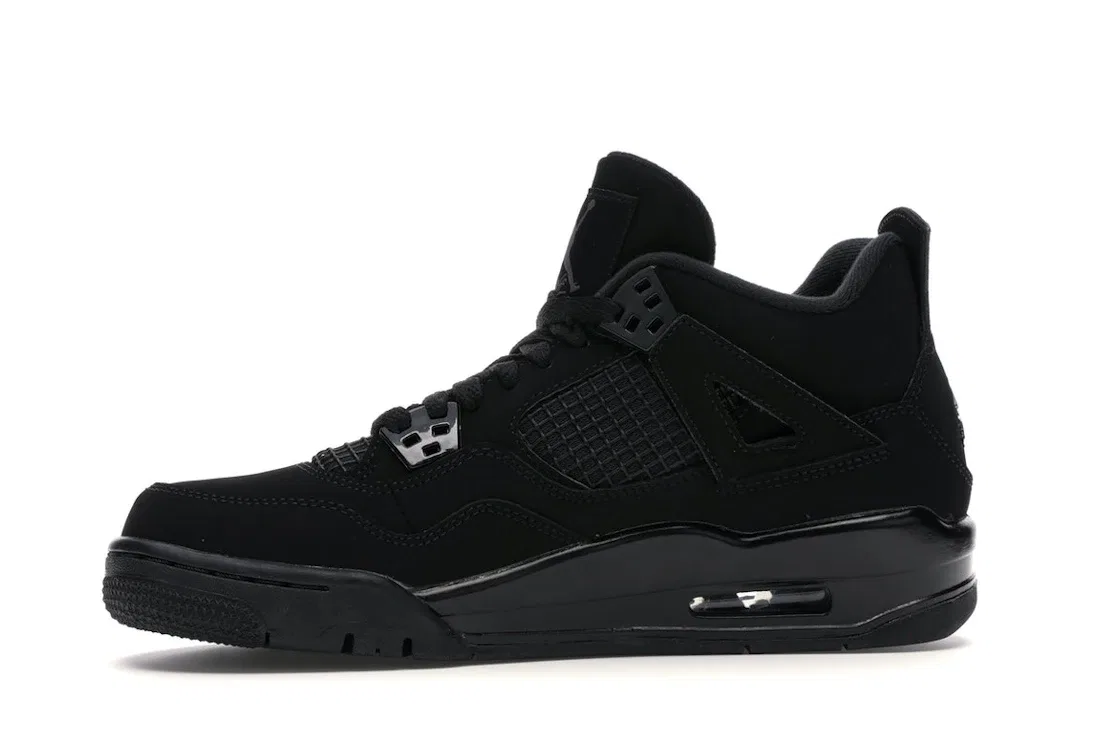 Детские кроссовки с верхом из нубука и сетки Jordan 4 Retro Black Cat, Black/Black-Light Graphite — фото 3
