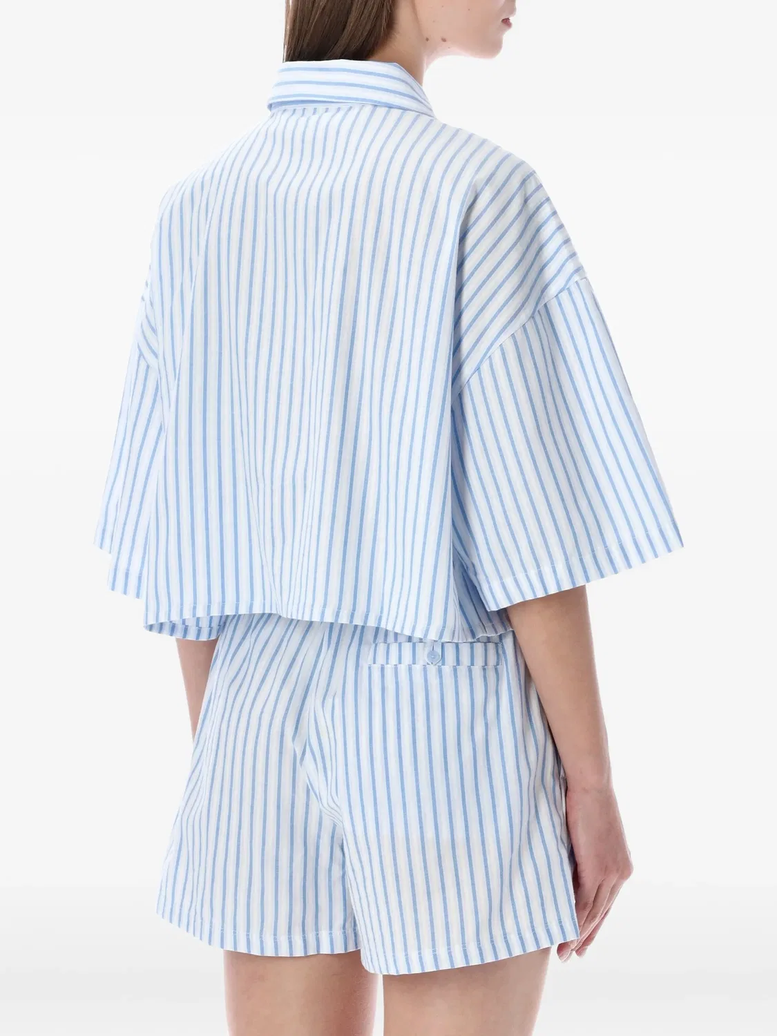 Рубашка поплиновая укороченная синяя Nike, синий — фото 3